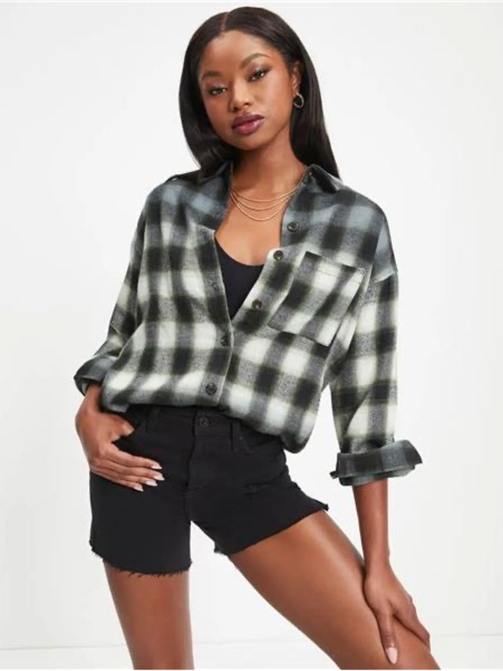 Vici Lenny Plaid Button Down Top